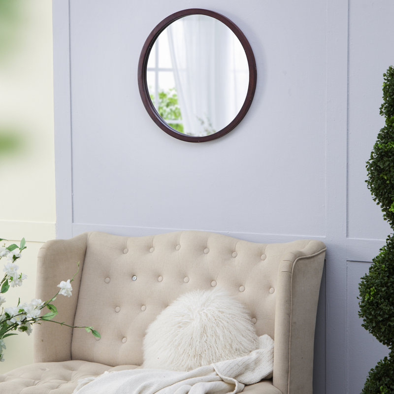 Miroir mural circulaire avec cadre en bois, Noyer