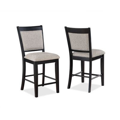 Ensemble de 2 chaises à hauteur de comptoir Filu, structure en bois noir, assise en lin gris