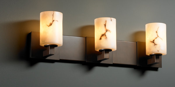 Éclairage modulaire pour meuble-lavabo 3 lumières LumenAria, Carré avec rebord plat, Bronze foncé
