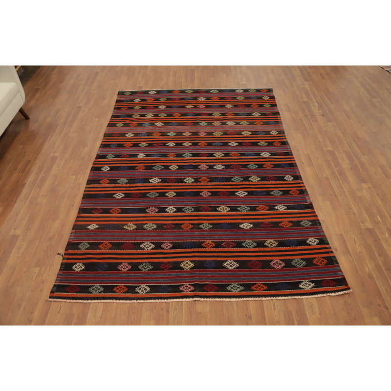 Tapis kilim tissé à la main 6 x 10 avec rayures audacieuses pour le salon