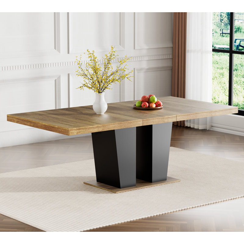 62.99" -78.74" Extendable Dining Table Set, Black&Brown Dining Room Table & Velvet Dining Chairs with Wood Leg, Rustic Kitchen Dining Table and Chairs Set, Modern Dining Table Set