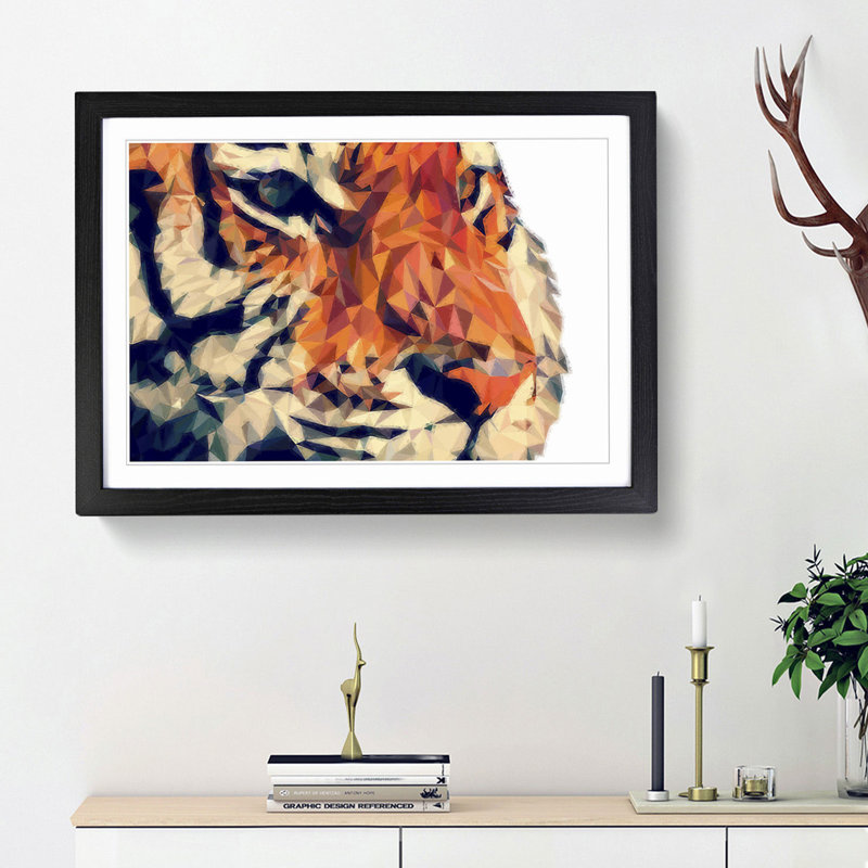 Geometric Tiger in Abstract - Framed Print, 62cm H x 87cm W x 2cm D, Black Framed
