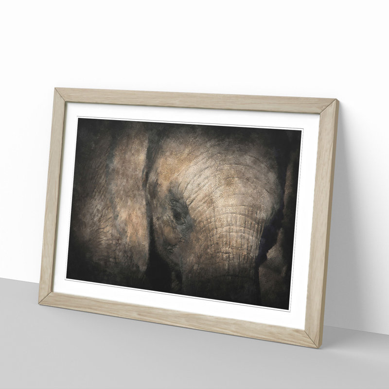 Gentle Elephant - Picture Frame Graphic Art Print, 33cm H x 45cm W x 2cm D, Oak Framed