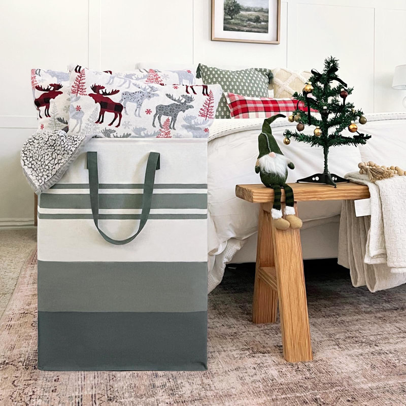 2-Pack 75L High Clothes Storage Basket With Extended Handle, Foldable, Grey
