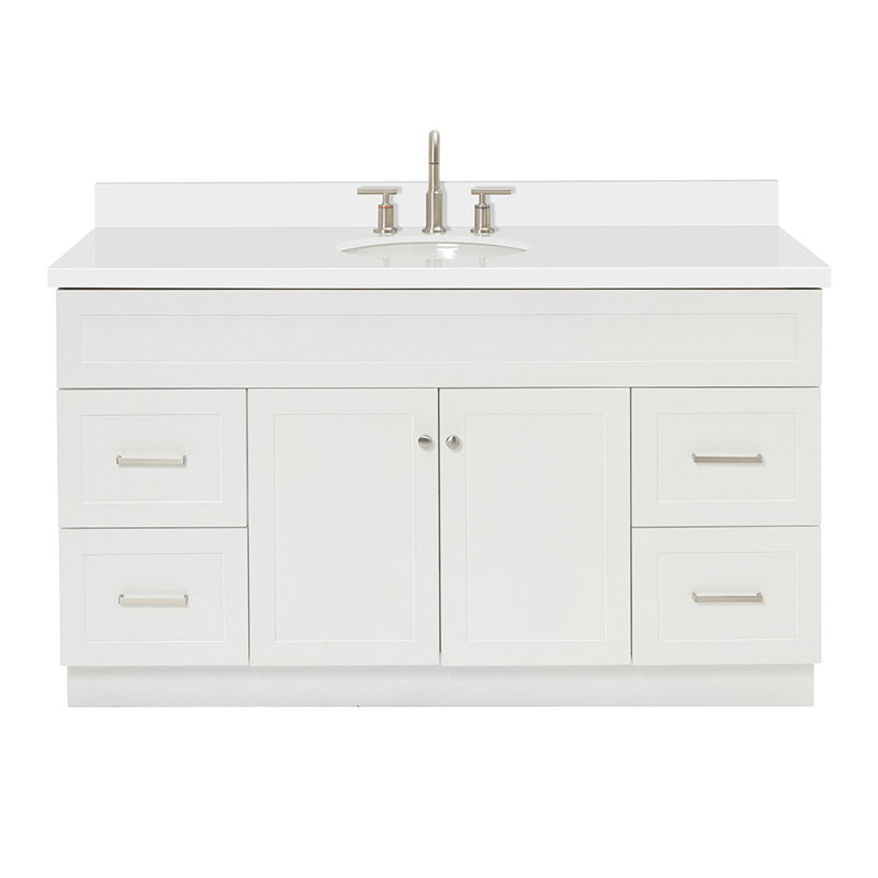Abell 61'' Single Bathroom Vanity with White Quartz Top, White