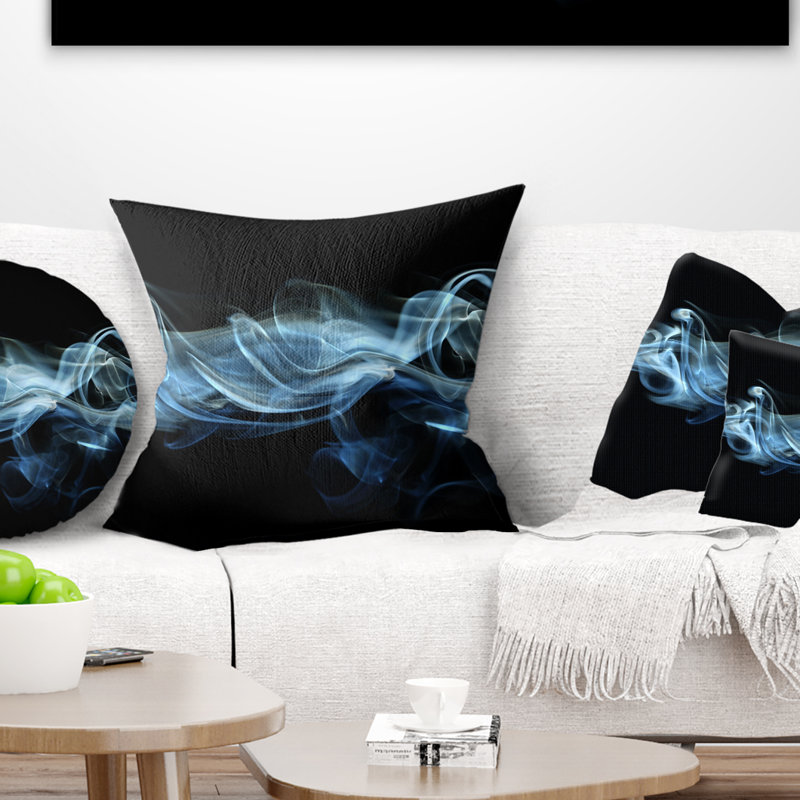 Coussin à imprimé abstrait fumée, 16 po x 1 po, Carré, Noir / Bleu