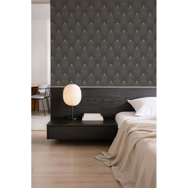 Beaded Current - Wallpaper, Soft Black, Non-Pasted, Faux Grasscloth