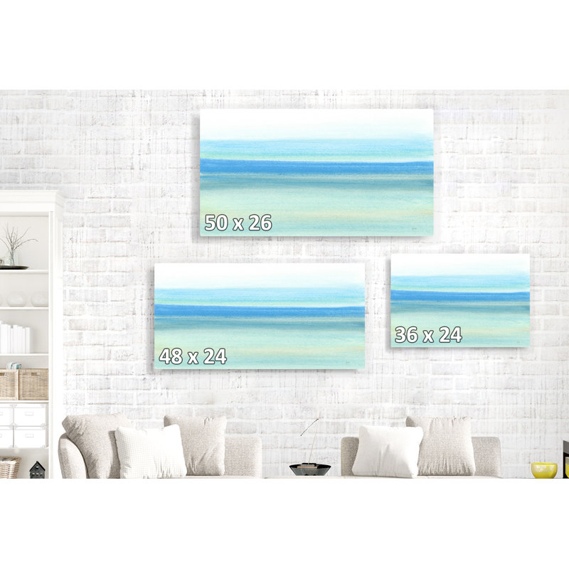 Coastal Abstract IV, bleu, crème, bleu sarcelle, turquoise, doux, discret, H 26 po x l 50 po x P 1,5 po