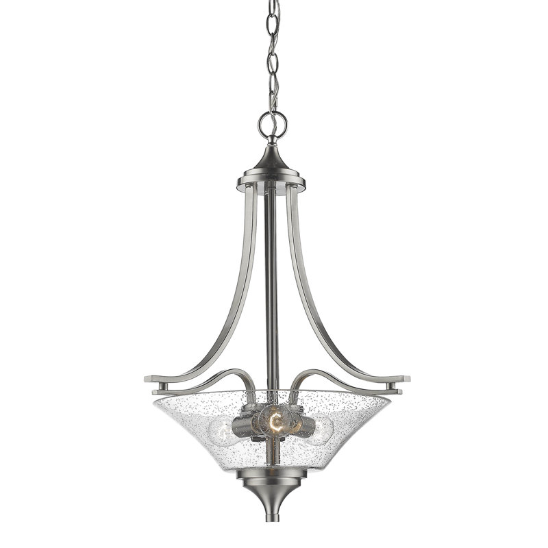 Wilma 19" Wide 3-Light Single Bowl Pendant, Satin Nickel
