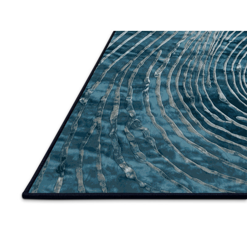 Tapis bleu soyeux et moelleux, Rond 4 pi