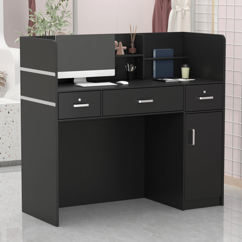 Camyah Rectangle Manufactured Wood Reception Desk, Black