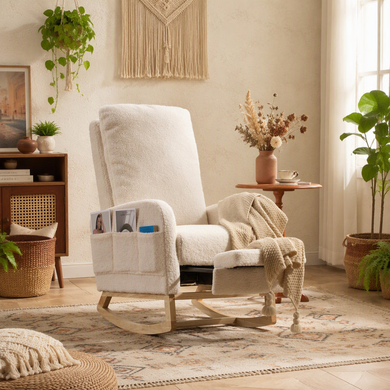 Chaise berçante avec pieds en bois massif, chaise berçante Modern