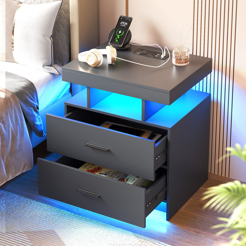 Ensemble de 2 tables de chevet, Gris mat