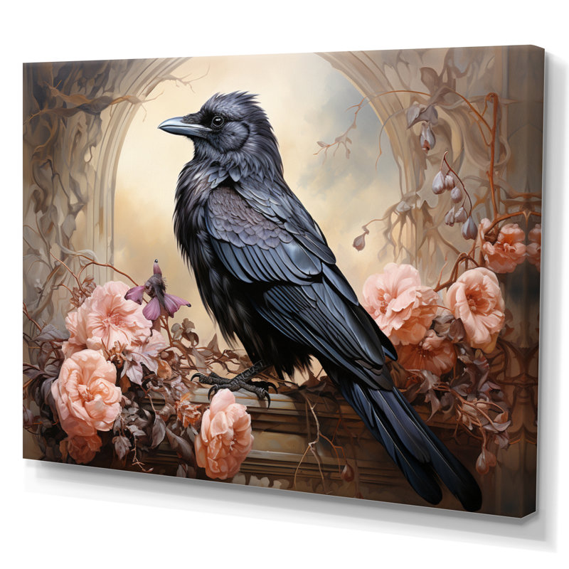 Crow Whispering Royalty III - Animals Canvas Art Print, H 12 po x l 20 po x P 1 po, Toile tendue
