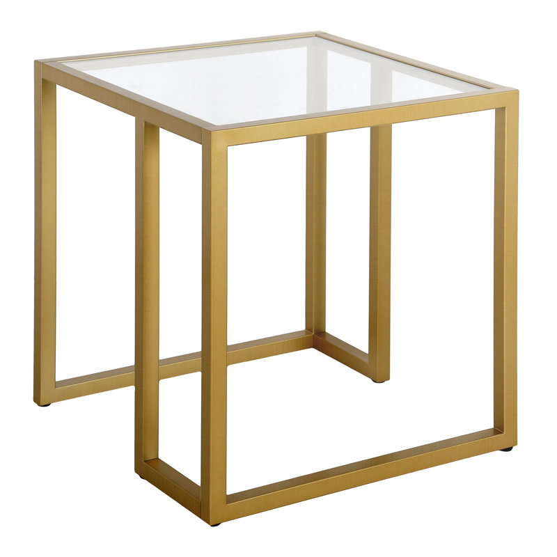 Oscar Glass Top Sled End Table, Brass