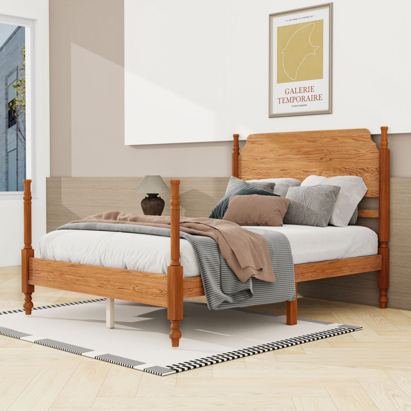 Lit plateforme en bois avec tête de lit, Full, Double / noyer