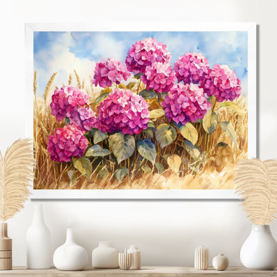 Hortensias dans le champ de céréales II - Art mural floral