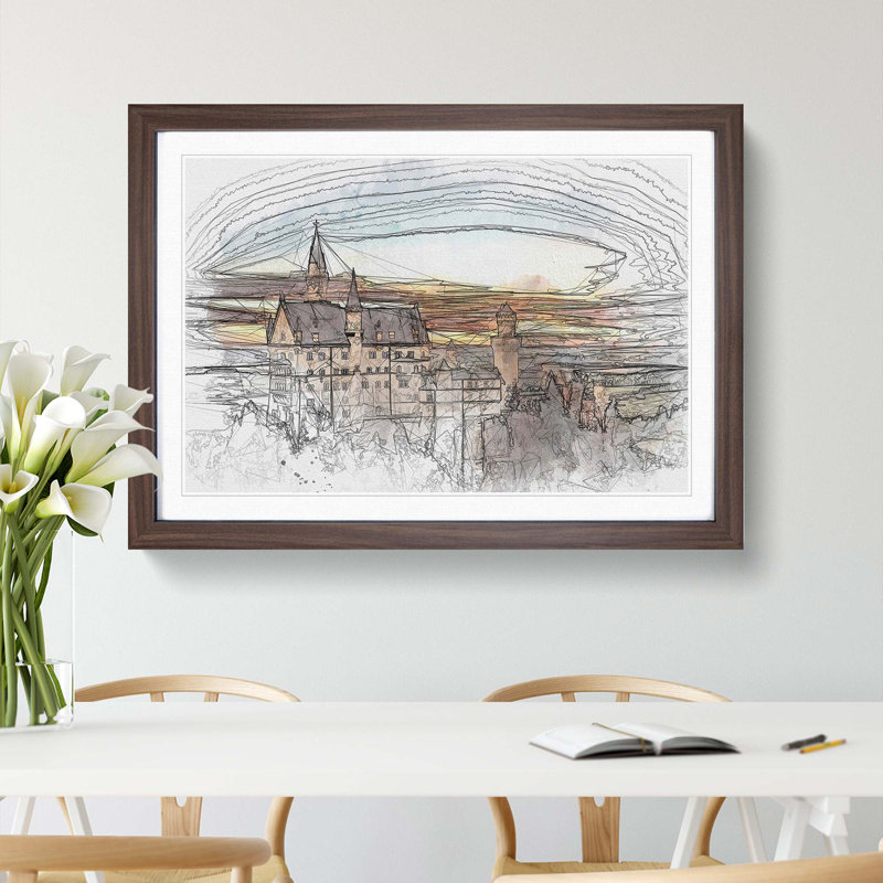 Neuschwanstein Castle in Abstract - Framed Print, 62cm H x 87cm W x 2cm D, Walnut Framed