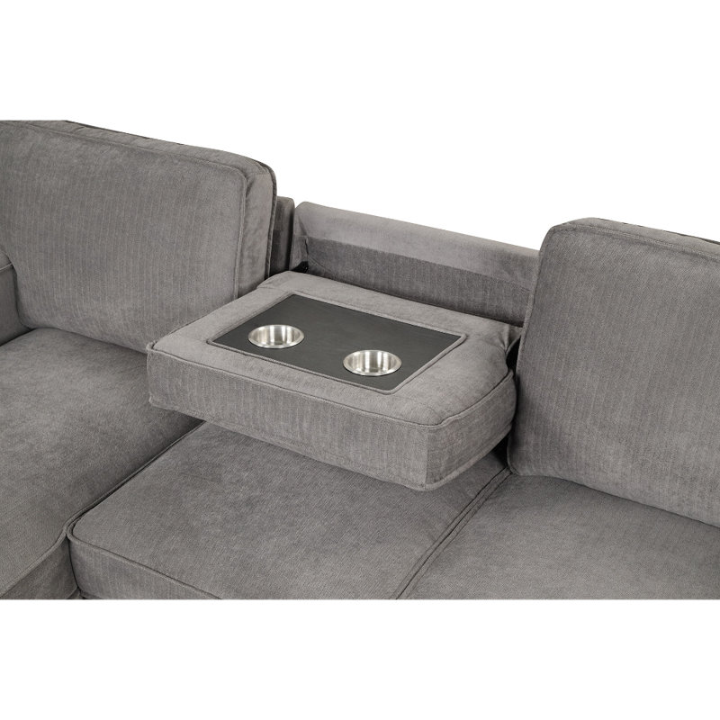 MARCOS Reversible Sectional With Pull-Out Bed, Gray Chenille, Right Hand Facing