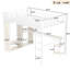 Grain de bois blanc, grand lit mezzanine, bureau, garde-robe, rangement, espace, espace privé, optimisation intégrée en métal, pièce
