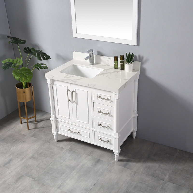 Ensemble de meuble-lavabo simple 36 po Mulder, Calacatta, Blanc, Nickel brossé