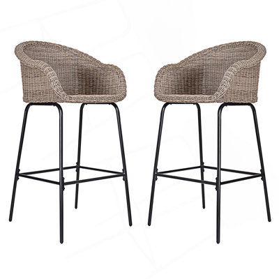 Set Of 2 Outdoor Metal Wicker Barstool