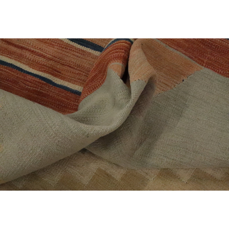 Tapis géométrique en laine tissé à plat Kilim 10 x 13