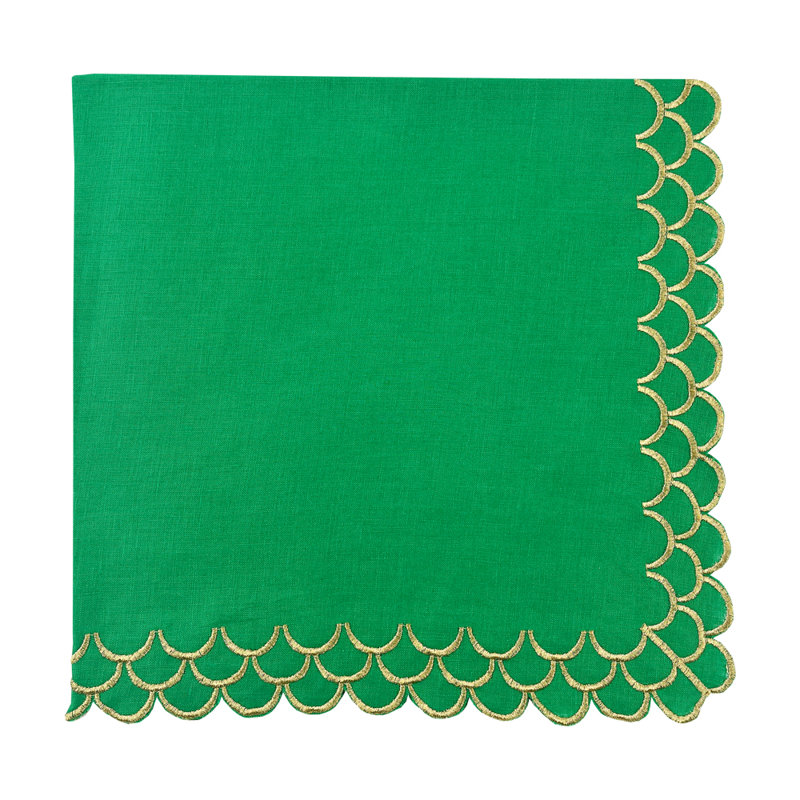 Peacock Linen Napkin, Green/Gold