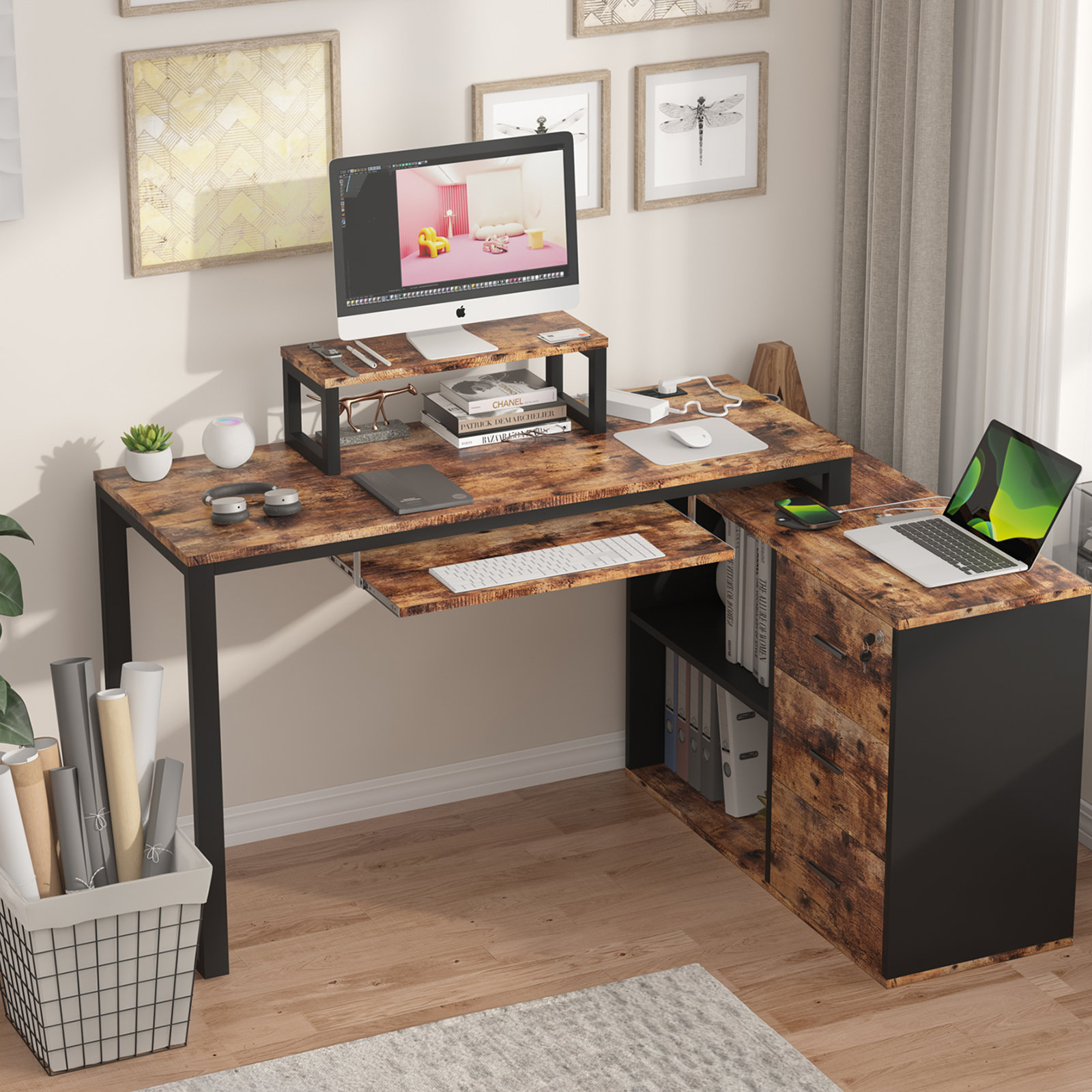 17 Stories Masontown Desk with Built in Outlets | Wayfair