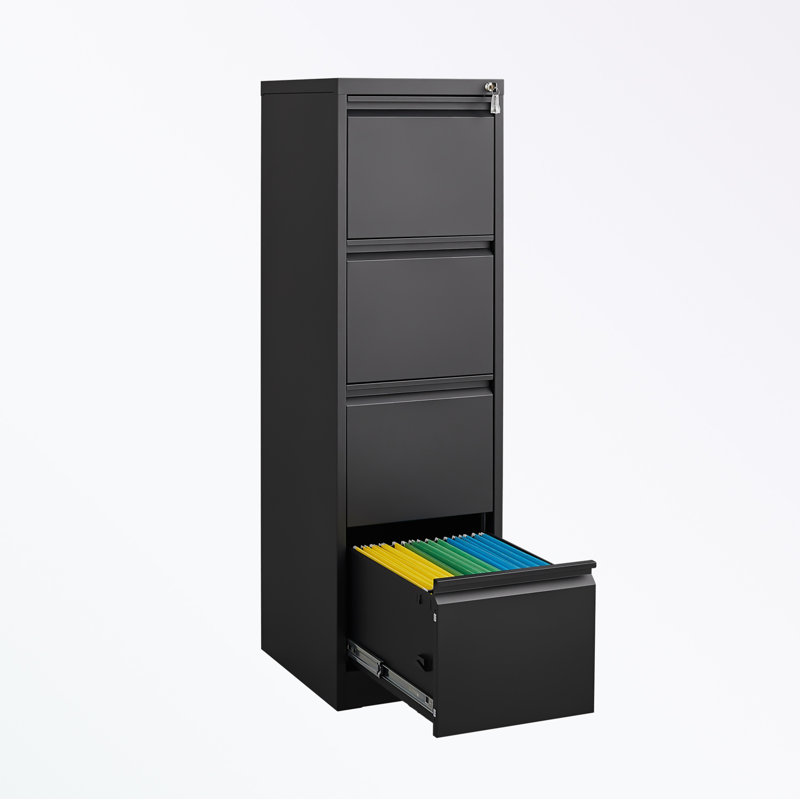 Steel frame File Cabinet with Lock and 4 Drawers, Black