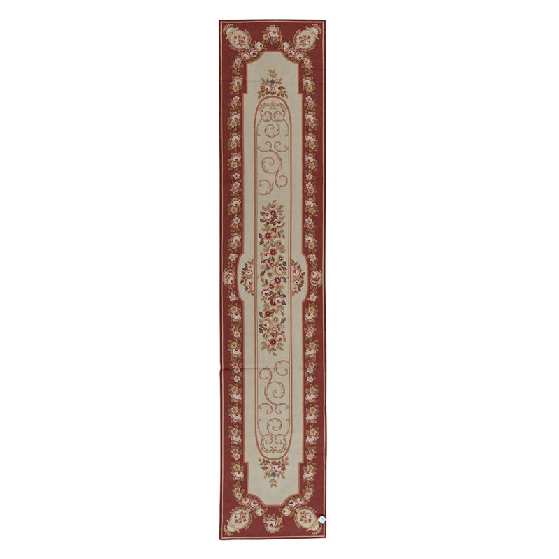 Tapis beige / rouge / vert noué à la main de haute qualité