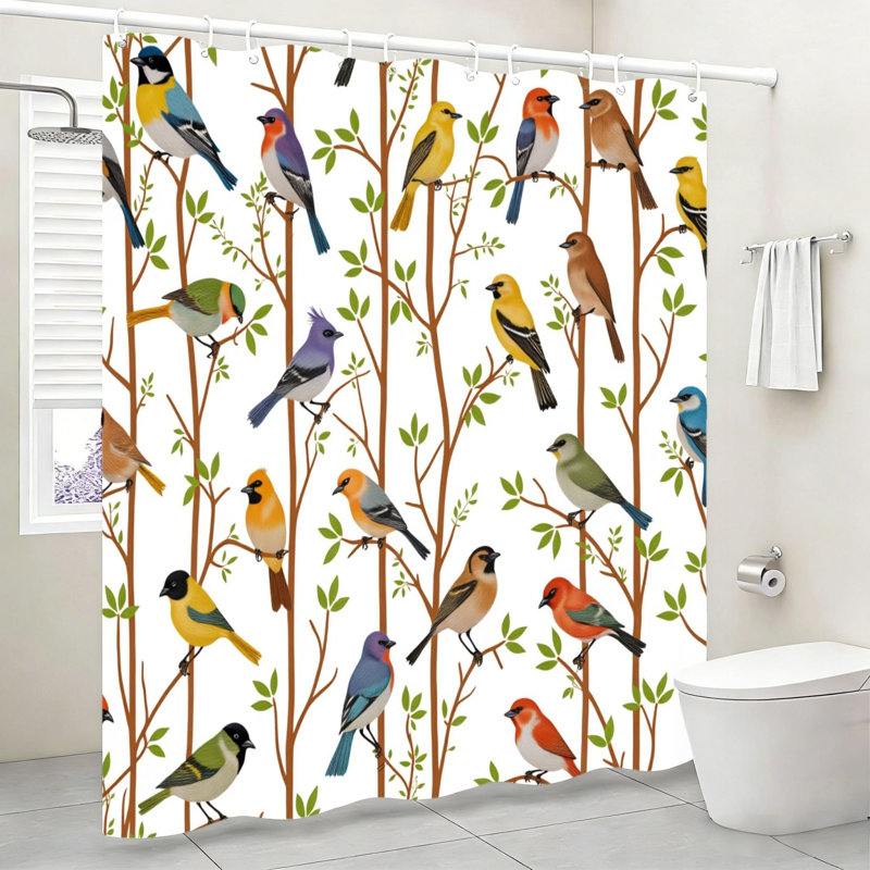 Rideau de douche brun à motif d'oiseaux et d'animaux, décoration pour la salle de bain, 183 cm x 183 cm
