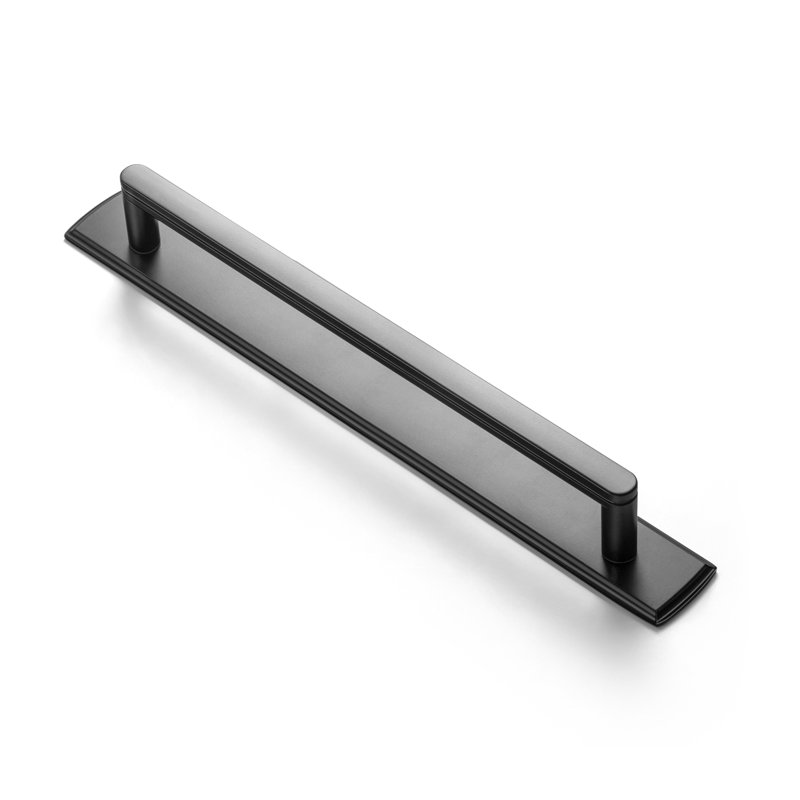 Ensemble de poignées robustes de centre à centre avec panneau arrière, 5 1/16", Noir