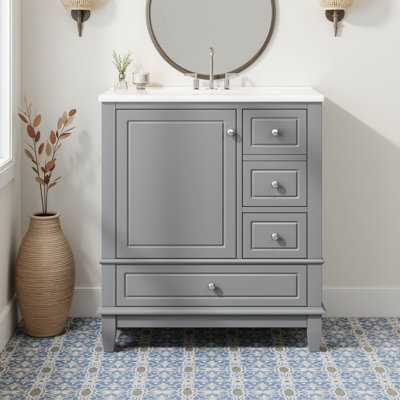 30" Modern Freestanding Bathroom Vanity With Ceramic Sink, Srorage Cabinet With 3 Drawers & Soft-Close Door With Organizer & 3 Shelves