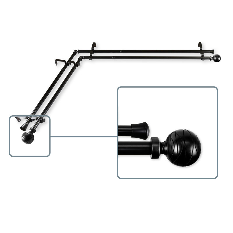 Tringle à rideaux d'angle pour fenêtre double, L 120 po x l 70 po, Noir