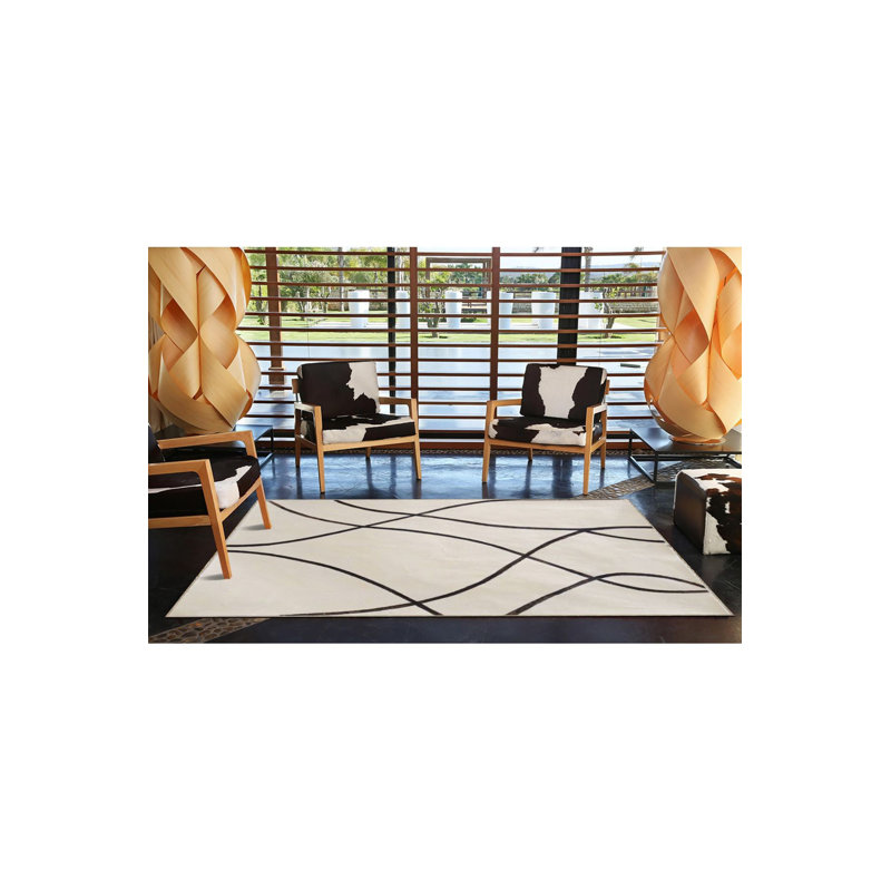 Tapis lavable moderne à motif rayé jaune, Sous-tapis rectangulaire 4 pi 7 po x 6 pi 7 po inc