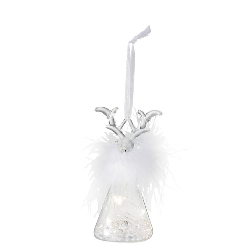 Christmas Solid Reindeer+Led+Feather Glass Baubles