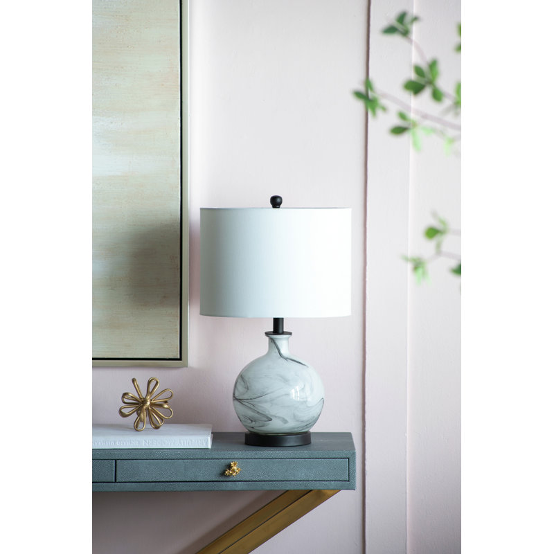 Lampe de table en verre blanc et gris 14 po x 14 po x 23 po