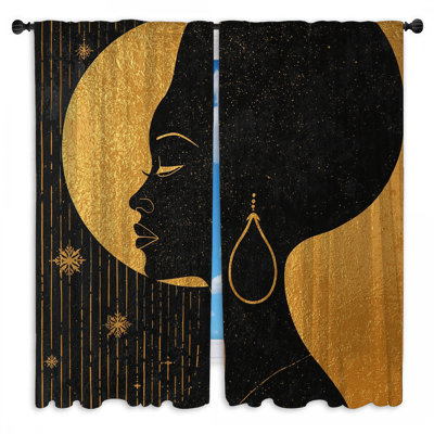 Silhouette Woman Gold Moon Window Curtains  Silhouette Sheer & Room Darkening - 2 Panels