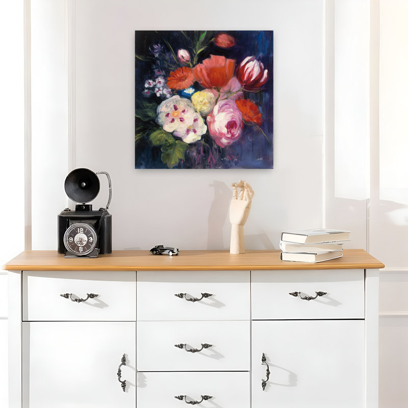 Coupe contemporaine contemporaine avec bouquet de fleurs bleu, H 18 po x l 18 po