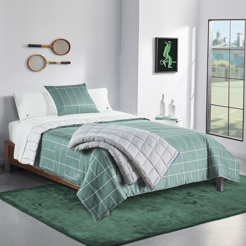 Ensemble d'édredon 100% coton Lacoc Ashcombe, Édredon double/grand et 2 taies décoratives, Vert / Ashcombe