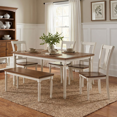 Classic 6-Piece Dining Set, Solid Wood Dining Table Set with 4 Chairs and Bench for Kitchen Dining Room