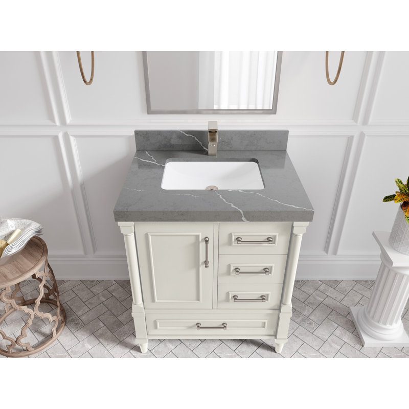 Meuble-lavabo simple 30 po avec plateau Aberdeen, Gris Piatra