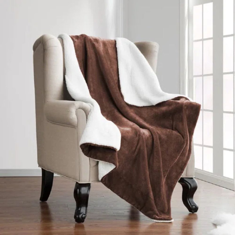 Kaylie Soft Sherpa Fleece Fur Thick Dual Sided Reversible Blanket Throw, Coffee, 130cm x 150cm