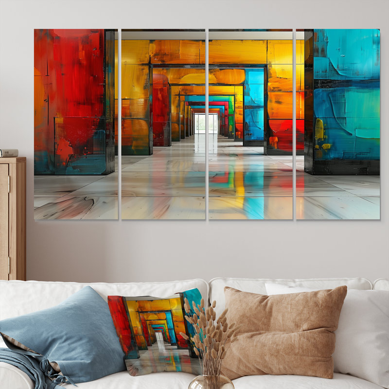 «Red Blue Colorful Glass Tunnels II - Tunnels», ensemble de reproduction d'art mural, H 32 po x l 64 po