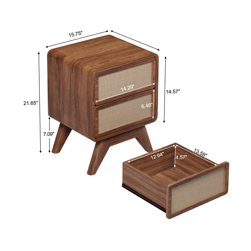 2 - Drawer Nightstand, Walnut