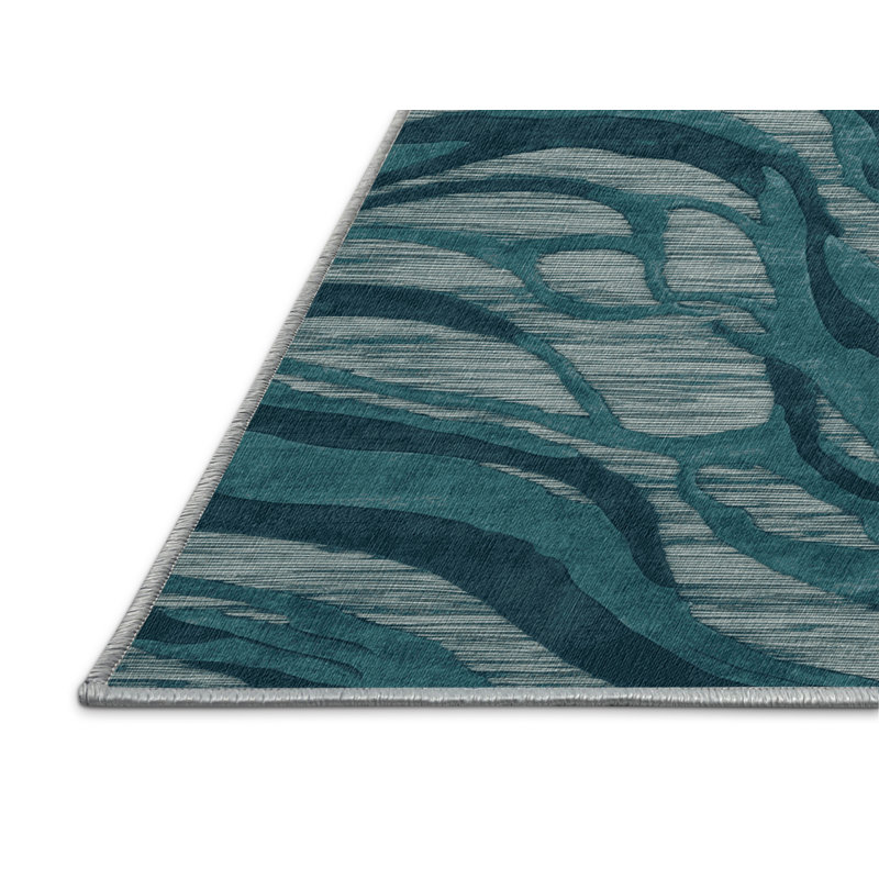 Washable Ocean teals Nautical Area Rug, Square 7'