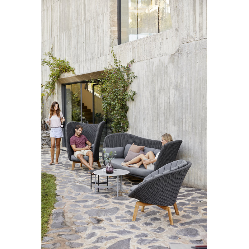 Twist Outdoor Round Coffee Table, 17.79" H x 35.5" W x 35.5" D, Light Gray/Travertine Look