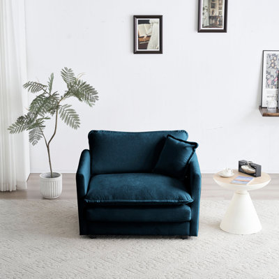 Chaise en chenille bleu foncé pour la chambre à coucher - Structure en bois massif et coussinée confortable, assise éponge, tissu respirant