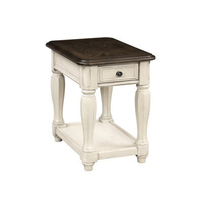 Table de chevet antique blanche et brune - construction, tablette de rangement avec tiroir, aspect classique, espace généreux